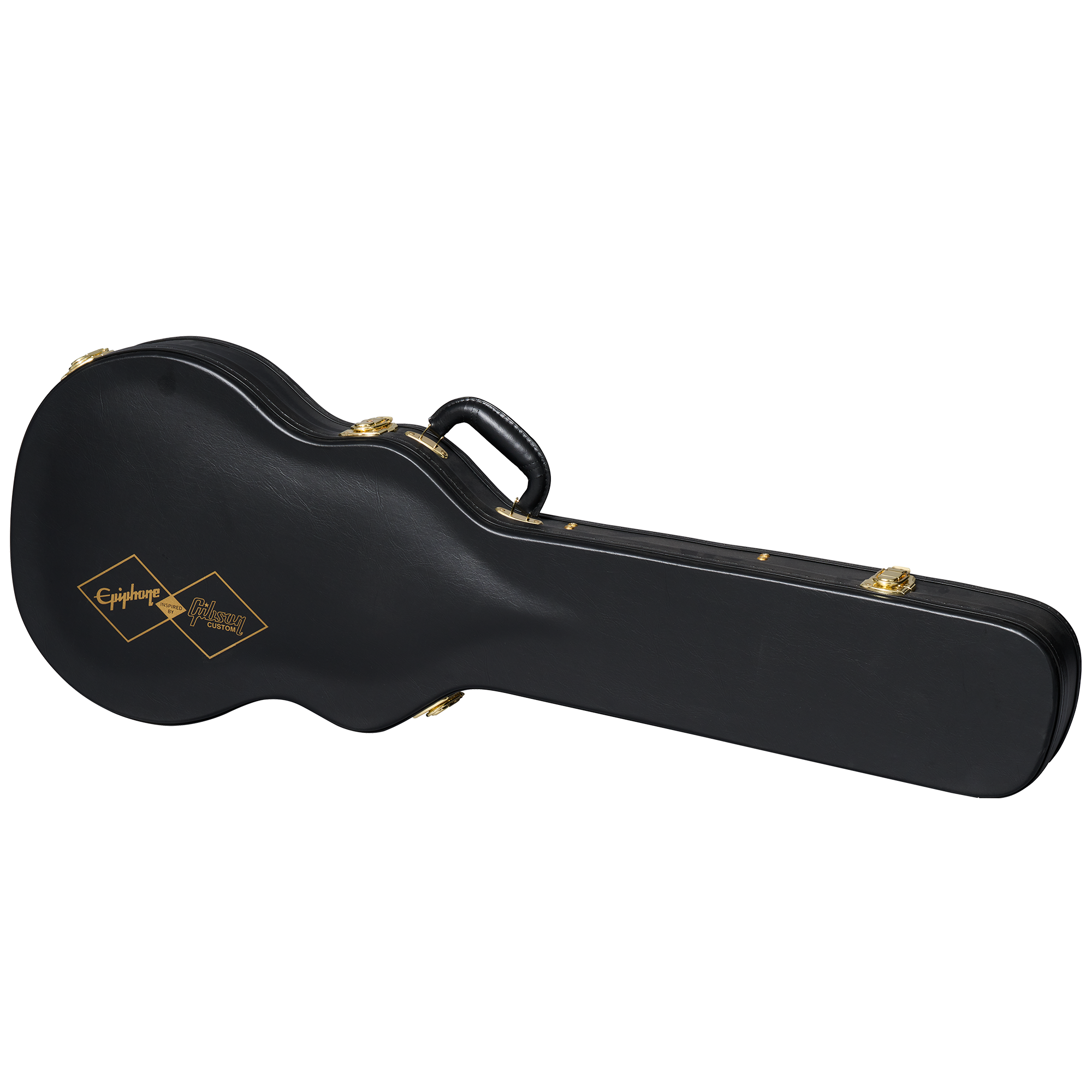 Gitarrenkoffer, Hartschalenkoffer, schwarz, goldfarbene Beschläge, Tragegriff